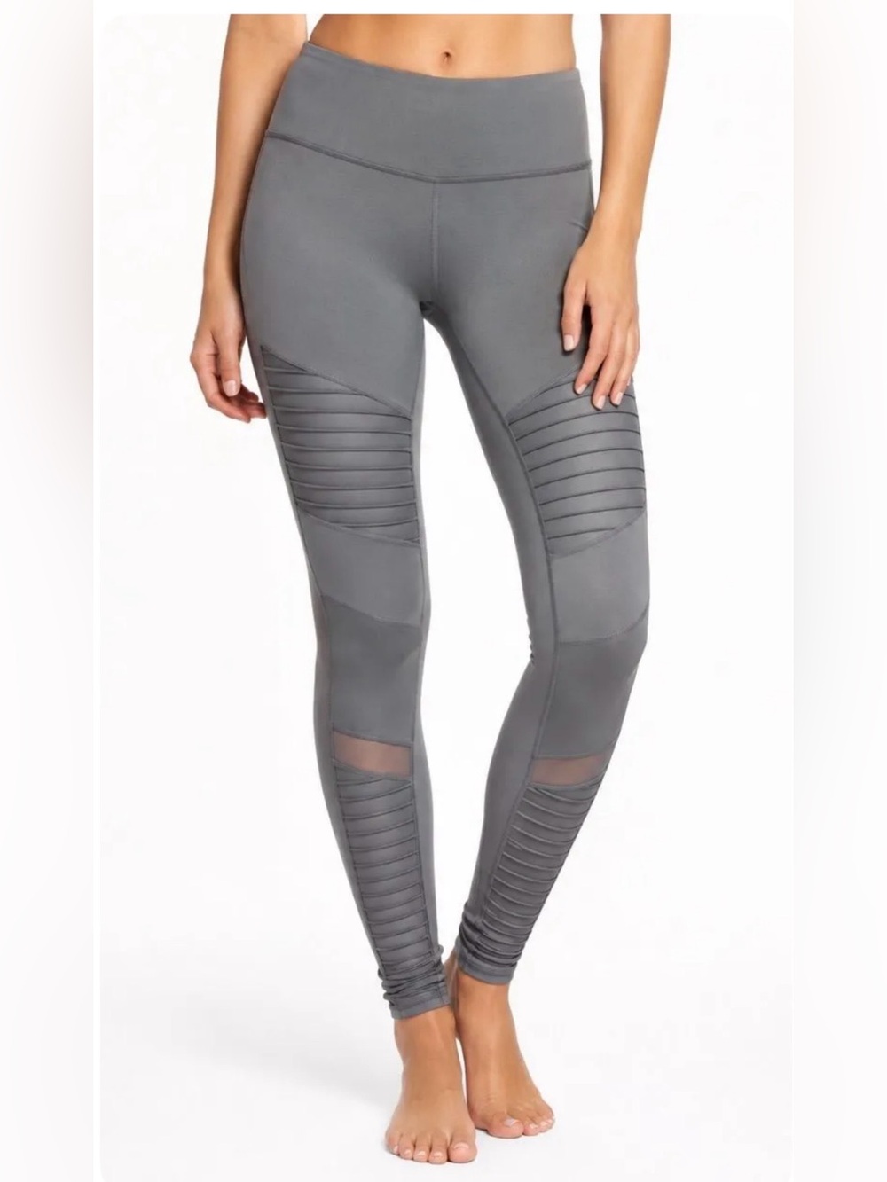 Alo Gray Mesh Panel Full Length Leggings Sz M